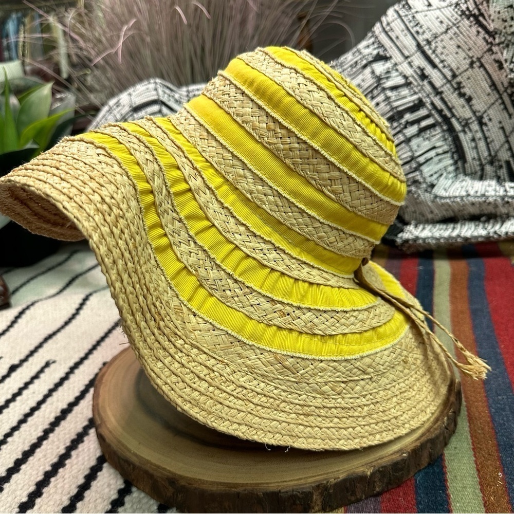 Bettina Italy vintage inspired tan & yellow straw floppy hat in VGUC - Picture 2 of 15